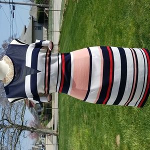 Guess Striped Shoulder Cutout Dress Blue